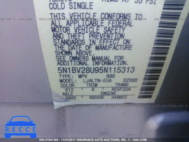 2005 Nissan Quest S/SE/SL 5N1BV28U95N115313 image 8