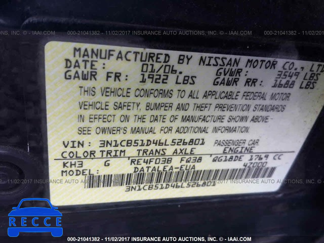 2006 Nissan Sentra 3N1CB51D46L526801 image 8