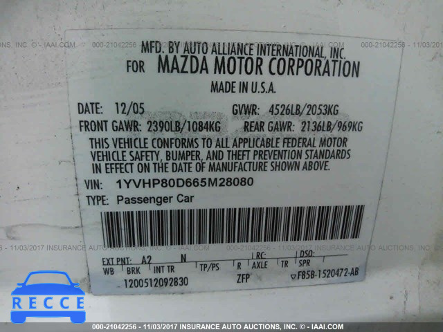 2006 Mazda 6 S 1YVHP80D665M28080 image 8