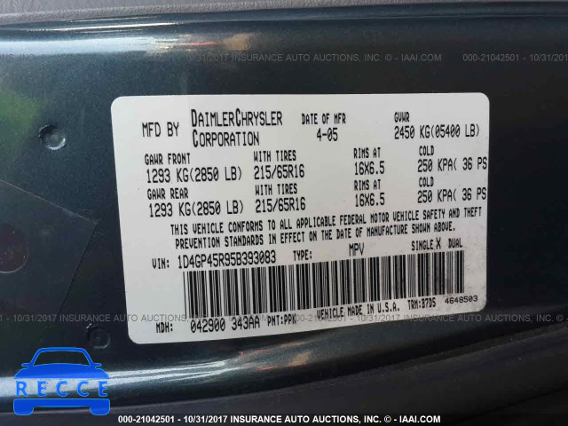 2005 Dodge Caravan SXT 1D4GP45R95B393083 Bild 8