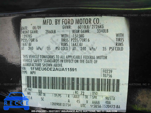 2010 Ford Explorer 1FMEU6DE2AUA11591 image 8