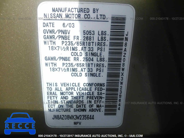 2003 Nissan Murano SL/SE JN8AZ08WX3W235644 image 8