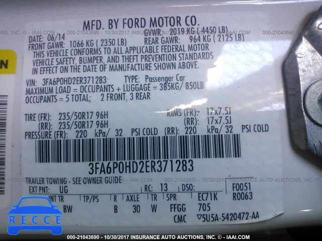 2014 Ford Fusion 3FA6P0HD2ER371283 image 8
