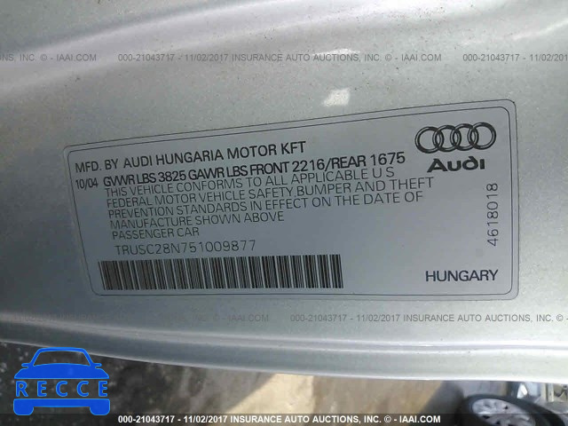 2005 Audi TT TRUSC28N751009877 зображення 8