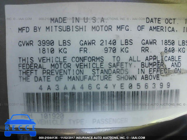 2000 Mitsubishi Galant ES 4A3AA46G4YE056399 Bild 8