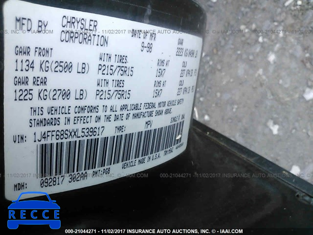 1999 Jeep Cherokee SPORT/CLASSIC 1J4FF68SXXL539617 image 8