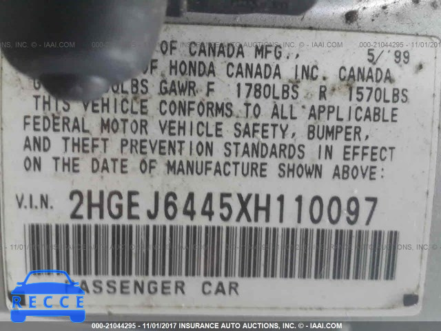 1999 Honda Civic DX 2HGEJ6445XH110097 image 8