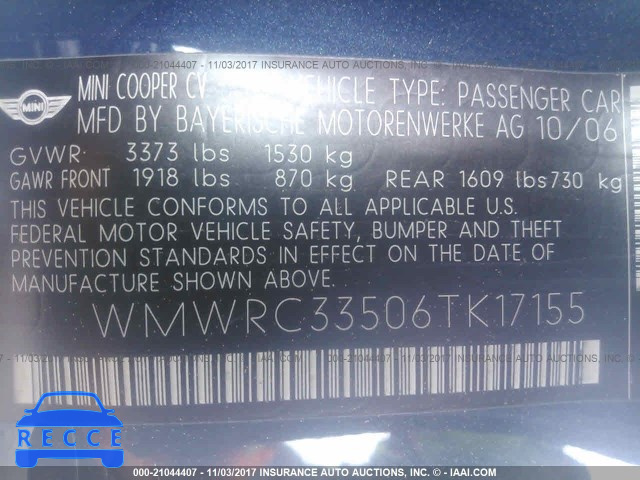 2006 Mini Cooper WMWRC33506TK17155 image 8