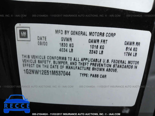 2001 Pontiac Grand Am GT 1G2NW12E51M537044 image 8