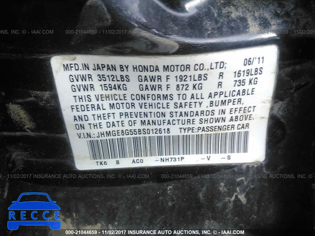 2011 Honda FIT SPORT JHMGE8G55BS012618 image 8