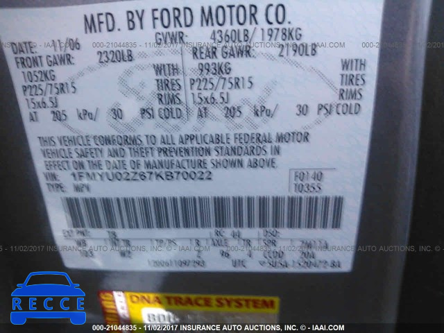 2007 Ford Escape XLS 1FMYU02Z67KB70022 image 8