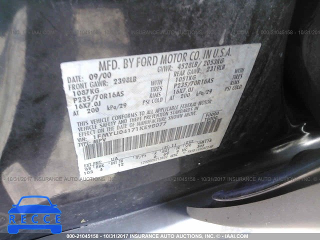 2001 Ford Escape XLT 1FMYU04171KE98077 image 8