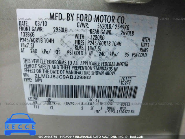 2010 Lincoln MKX 2LMDJ8JC9ABJ29862 image 8