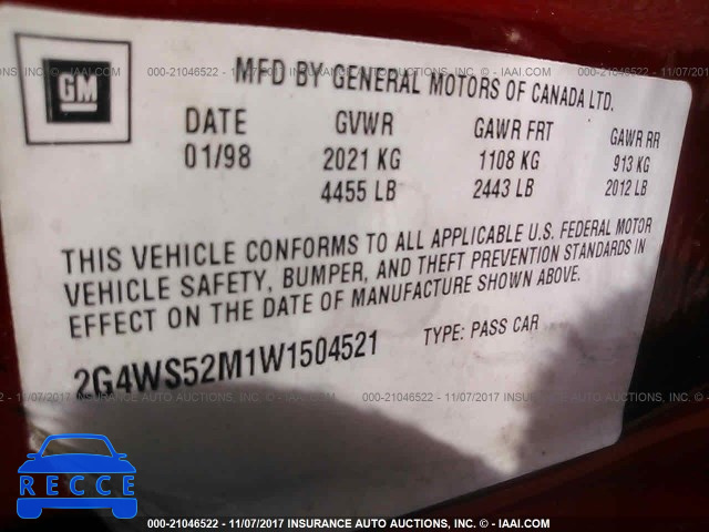 1998 Buick Century CUSTOM 2G4WS52M1W1504521 Bild 8