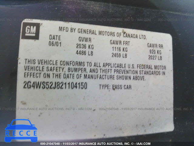 2002 Buick Century 2G4WS52J821104150 image 8