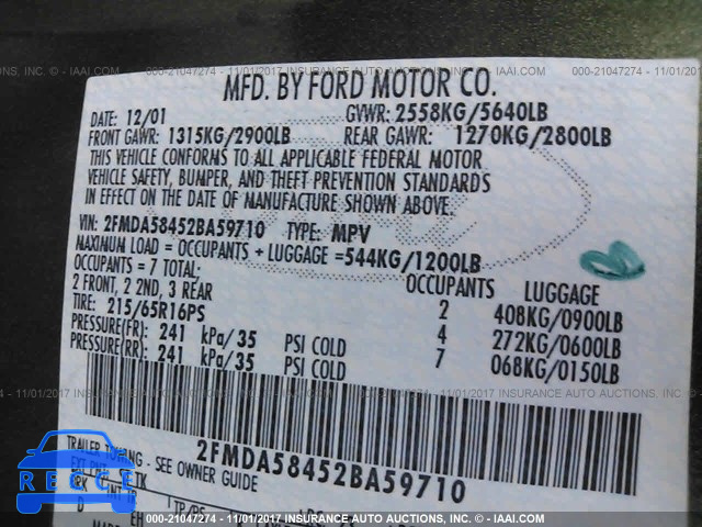 2002 Ford Windstar LIMITED 2FMDA58452BA59710 Bild 8