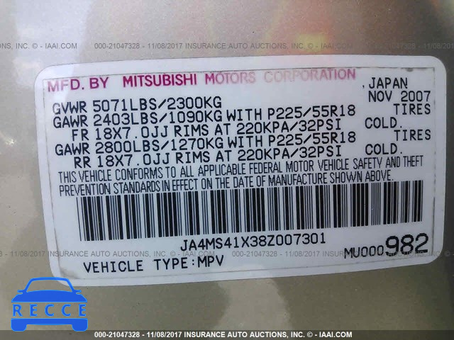 2008 Mitsubishi Outlander XLS JA4MS41X38Z007301 image 8