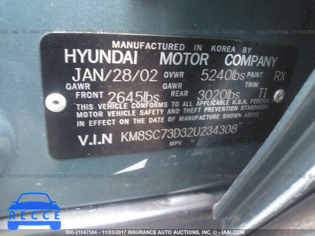 2002 Hyundai Santa Fe GLS/LX KM8SC73D32U234308 image 8