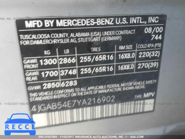 2000 Mercedes-benz ML 320 4JGAB54E7YA216902 image 8