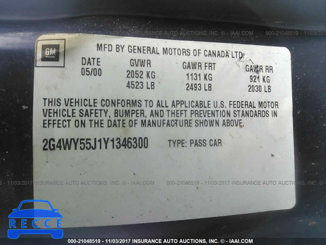 2000 Buick Century LIMITED/2000 2G4WY55J1Y1346300 image 8