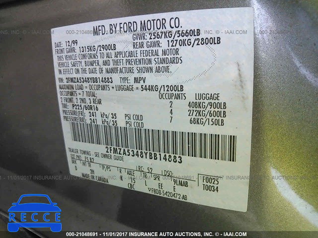 2000 Ford Windstar SEL 2FMZA5348YBB14883 image 8