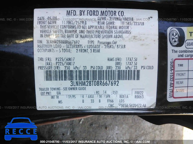 2008 Lincoln MKZ 3LNHM28T08R667692 Bild 8
