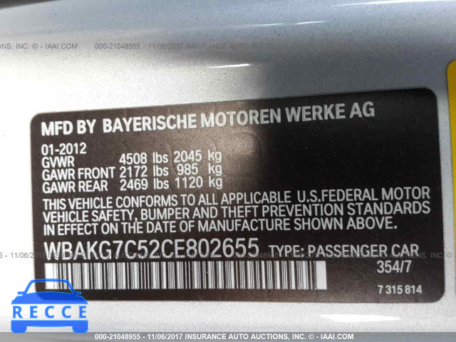 2012 BMW 335 I WBAKG7C52CE802655 зображення 8
