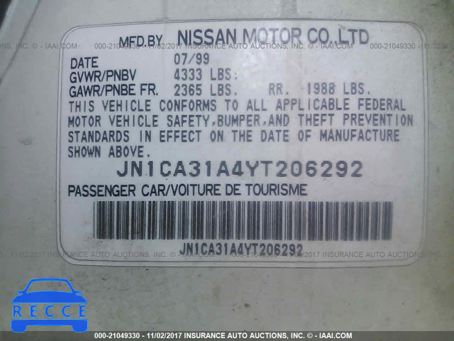 2000 Nissan Maxima GLE/GXE/SE JN1CA31A4YT206292 image 8
