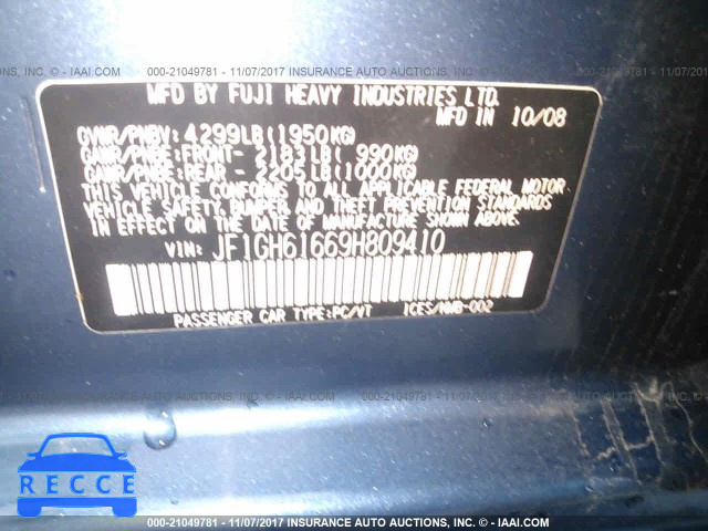 2009 Subaru Impreza 2.5I JF1GH61669H809410 зображення 8