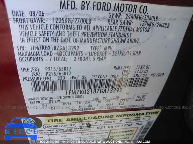 2007 Ford Freestyle SEL 1FMZK02187GA13292 image 8