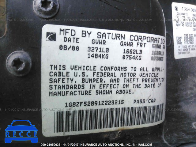 2001 Saturn SL 1G8ZF52891Z223215 image 8