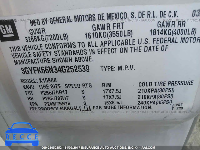 2004 Cadillac Escalade ESV 3GYFK66N34G252539 image 8