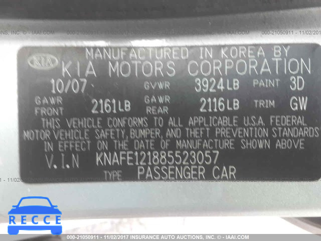 2008 KIA Spectra EX/LX/SX KNAFE121885523057 image 8