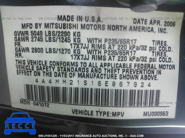 2006 Mitsubishi Endeavor LS 4A4MM21S16E067924 image 8