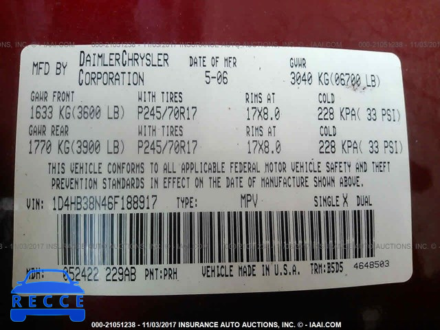 2006 DODGE DURANGO SXT 1D4HB38N46F188917 image 8