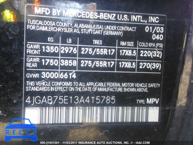 2003 Mercedes-benz ML 500 4JGAB75E13A415785 image 8