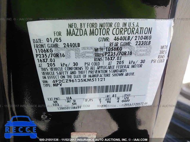 2005 Mazda Tribute S 4F2CZ96135KM51121 Bild 8