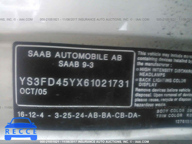 2006 Saab 9-3 YS3FD45YX61021731 image 8
