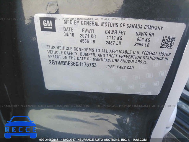 2016 CHEVROLET IMPALA LIMITED 2G1WB5E36G1175753 image 8