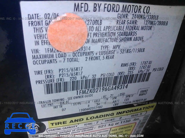 2006 Ford Freestyle SEL 1FMZK02196GA49314 Bild 8