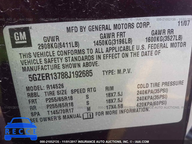 2008 Saturn Outlook XE 5GZER13788J192685 Bild 8