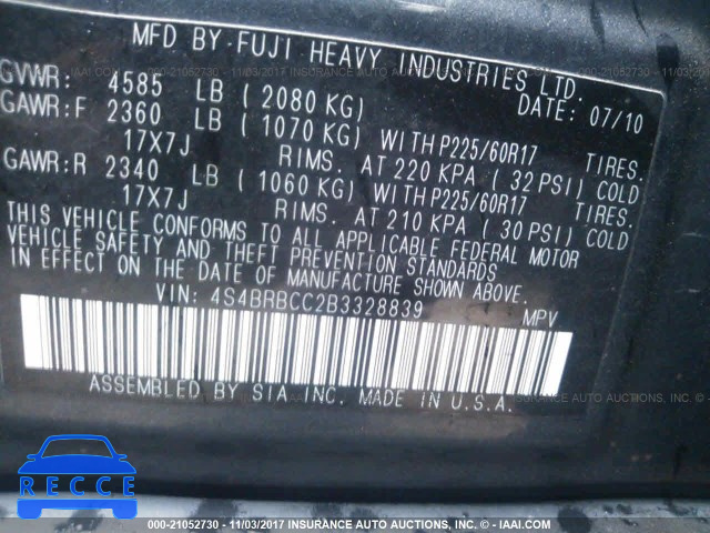 2011 Subaru Outback 2.5I PREMIUM 4S4BRBCC2B3328839 image 8