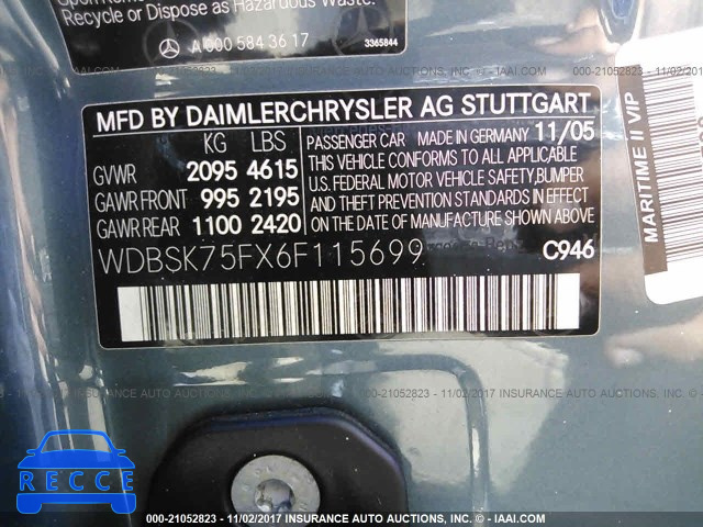 2006 Mercedes-benz SL 500 WDBSK75FX6F115699 image 8