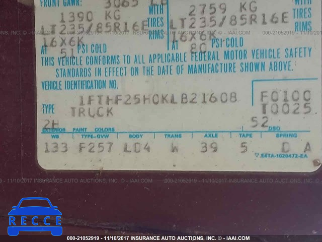 1989 Ford F250 1FTHF25H0KLB21608 image 8
