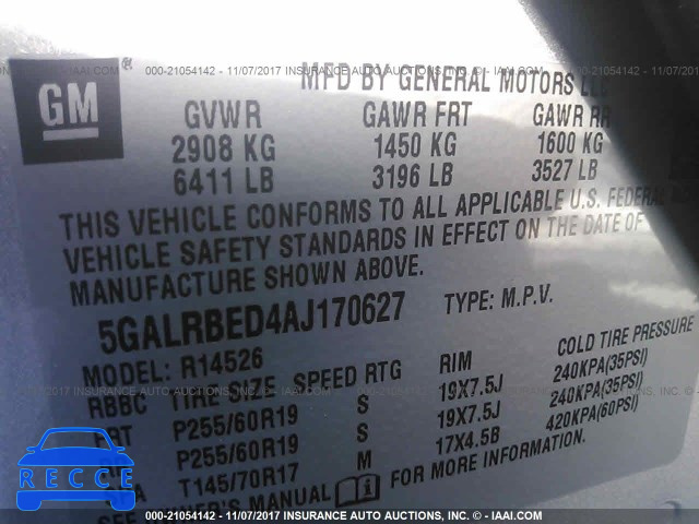 2010 Buick Enclave CXL 5GALRBED4AJ170627 image 8