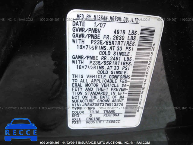 2007 Nissan Murano SL/SE/S JN8AZ08T37W513876 image 8