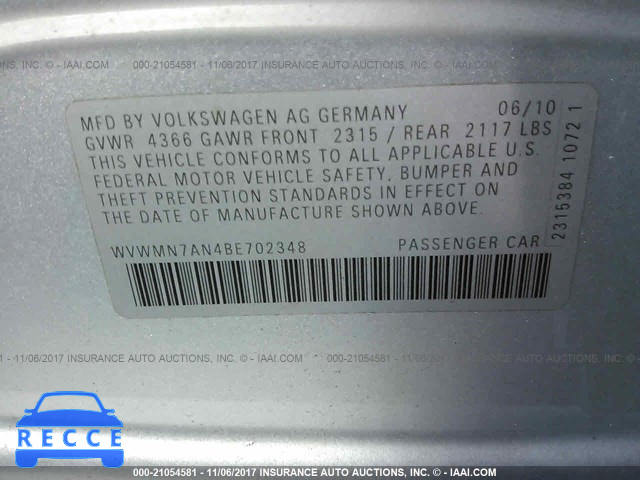 2011 Volkswagen CC SPORT WVWMN7AN4BE702348 image 8