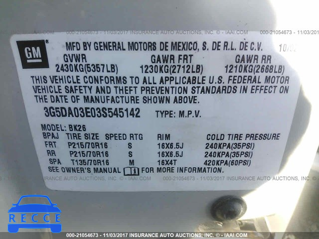 2003 Buick Rendezvous CX/CXL 3G5DA03E03S545142 Bild 8