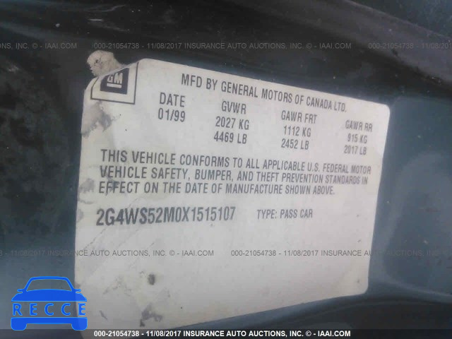 1999 Buick Century CUSTOM 2G4WS52M0X1515107 image 8