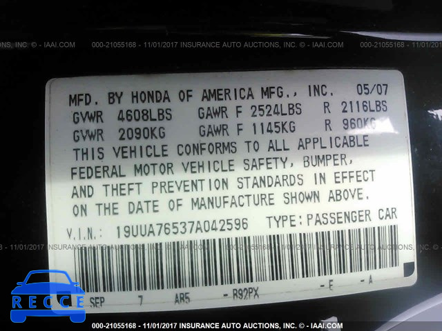 2007 Acura TL 19UUA76537A042596 image 8